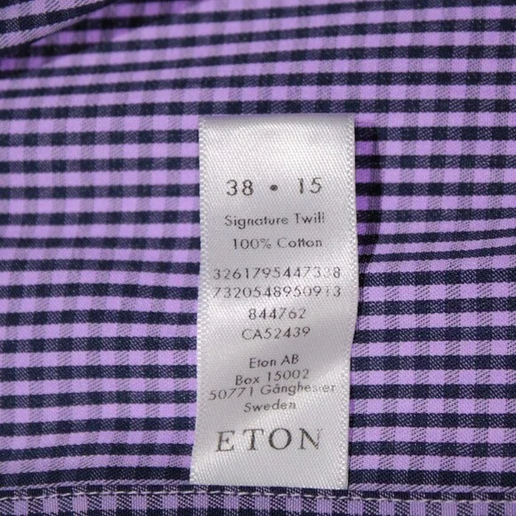 Eton NWT Casual Button Down Shirt Size 38 15 S Slim Fit in Purple/Blue Check